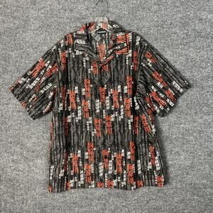 Vintage ODO Mens Button Up Shirt Sz Large Asian All Over Print 90's Short Sleeve